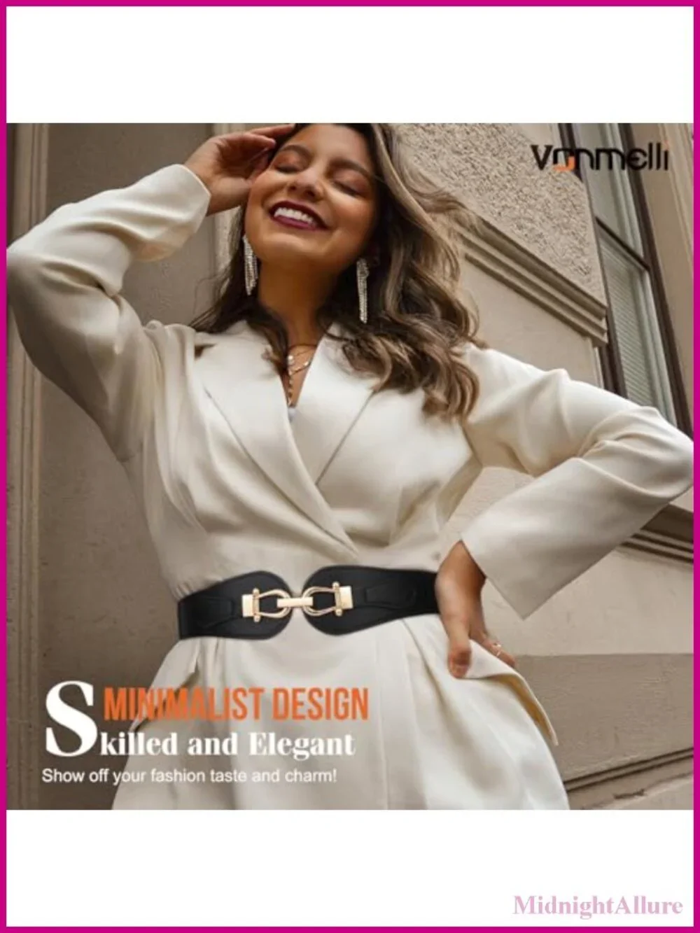 Wide Elastic Waist Belt Faux Leather Gold Buckle Stretch Belt for Dress